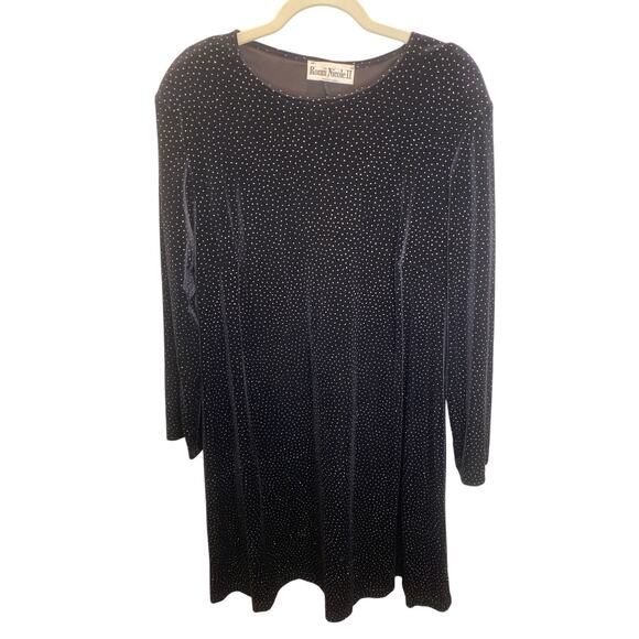 VINTAGE X RONNI NICOLE 90s Y2K Velvet Black XL Midi Sexy Dress Sparkle New Years - Picture 1 of 7